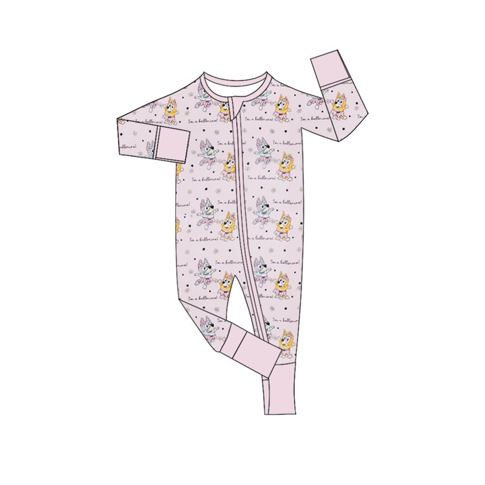 Baby Infant Girls Pink Dogs Cartoon Zip Rompers preorder