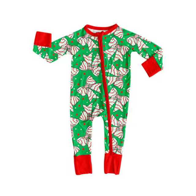 Preorder(moq 5)Baby Boys Trees Bows Stars Christmas Zipper Footie Rompers
