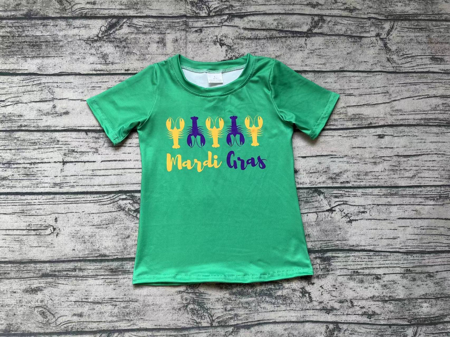 Baby Boys Mardi Gras Crawfish Green Short Sleeve Tee Shirts Tops