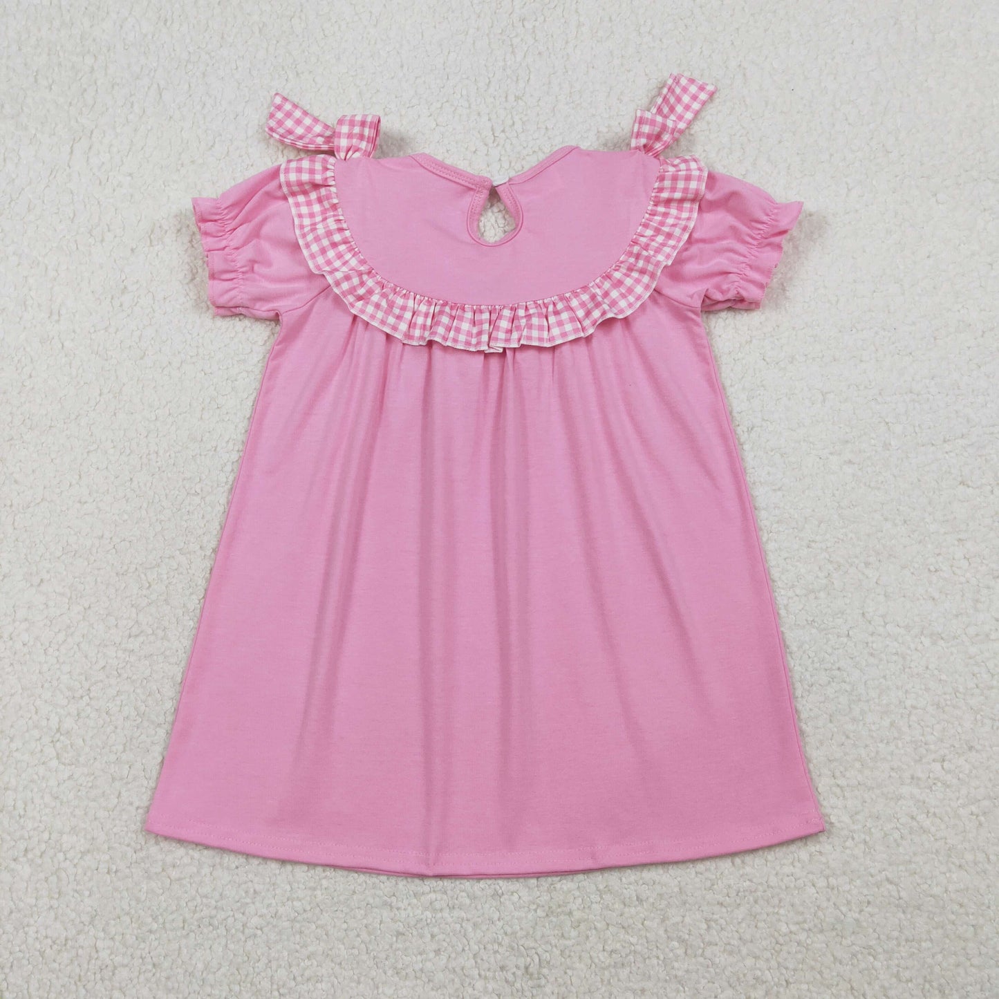 Sibling Smocked Crosses Baby Girls Pink Short Sleeve Easter Knee Length Dress Ruffle Rompers