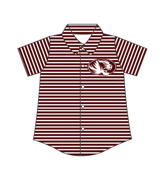 Preorder (moq 5)Baby Boys Red Stripe Silsbee Tigers Team Button Shirt Top