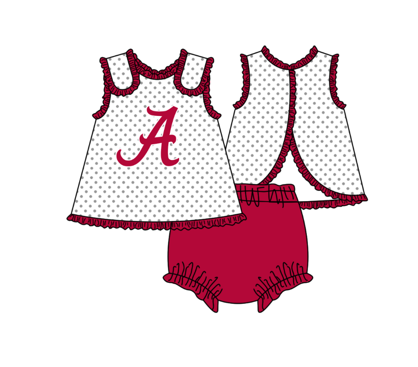 Preorder (moq 5)Baby Girls Sleeveless A Polka Dots Tunic Bummies Team Clothes Set