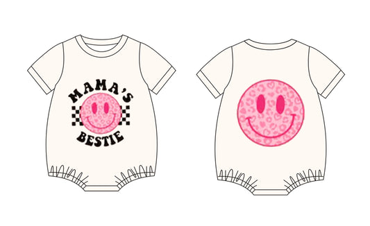 Preorder(moq 5)Baby Infant Mama's Bestie Smile Leopard Girls Rompers