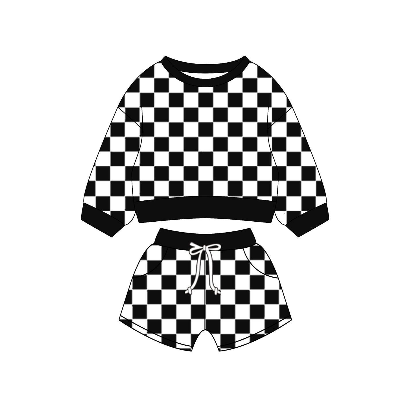 Baby Girls Black Checkered Top Shorts Clothes Sets preorder(MOQ 5)