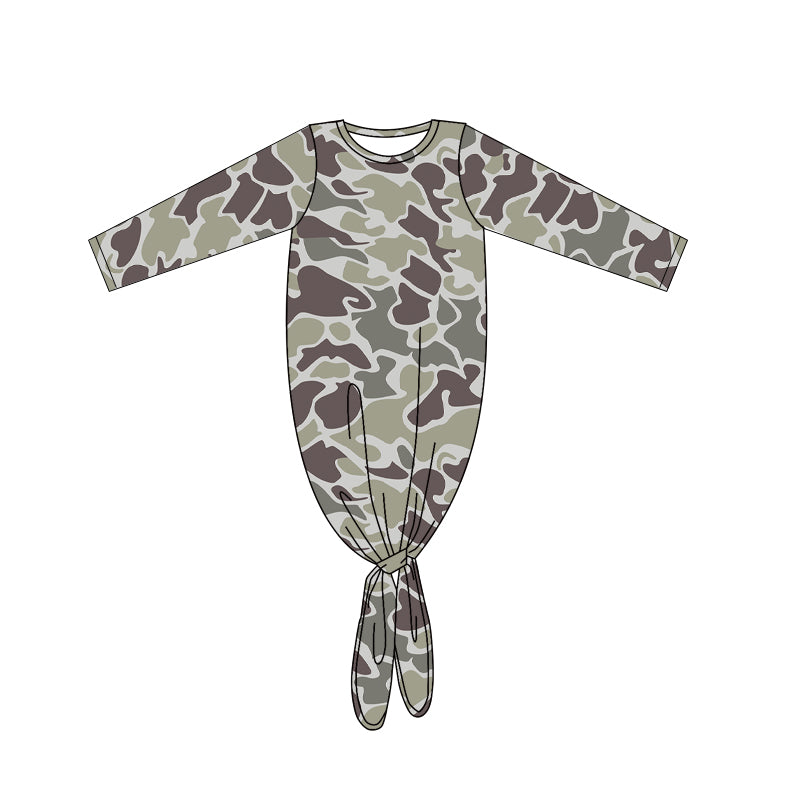 Baby Girls Green Grey Hunting Camo Long Sleeve Gowns preorder(moq 5)