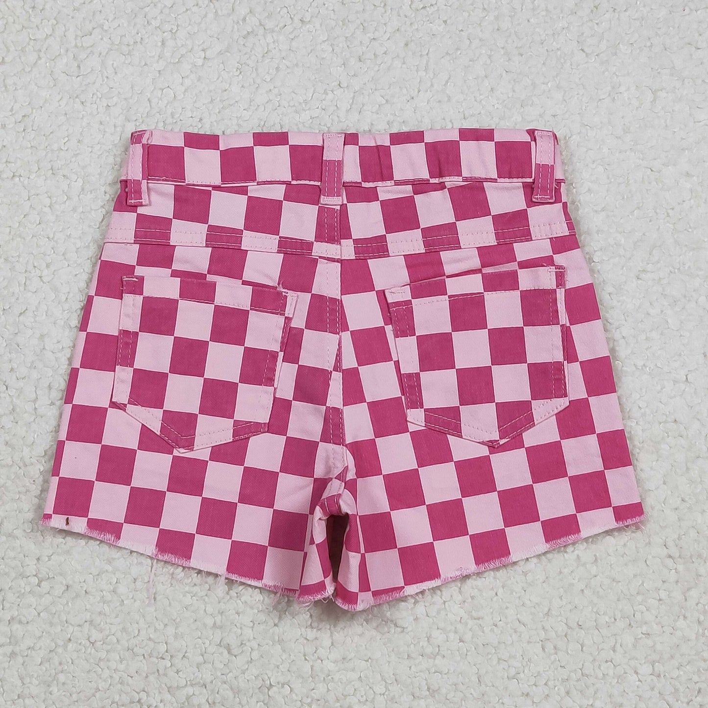 Baby Girls Pink Checked Pockets Denim Shorts Bottom