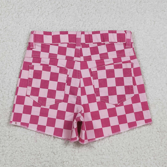 Baby Girls Pink Checked Pockets Denim Shorts Bottom