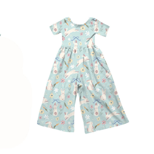 Preorder(moq 8)Baby Girls Short Sleeve Floral Bows Rabbits Easter Pants Jumpsuits