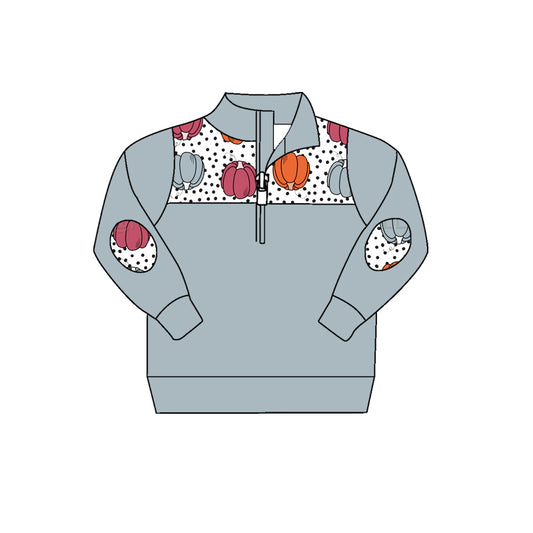 Preorder (moq 5)Baby Boys Long Sleeve Pumpkins Polka Dots Fall Zip Pullovers Top