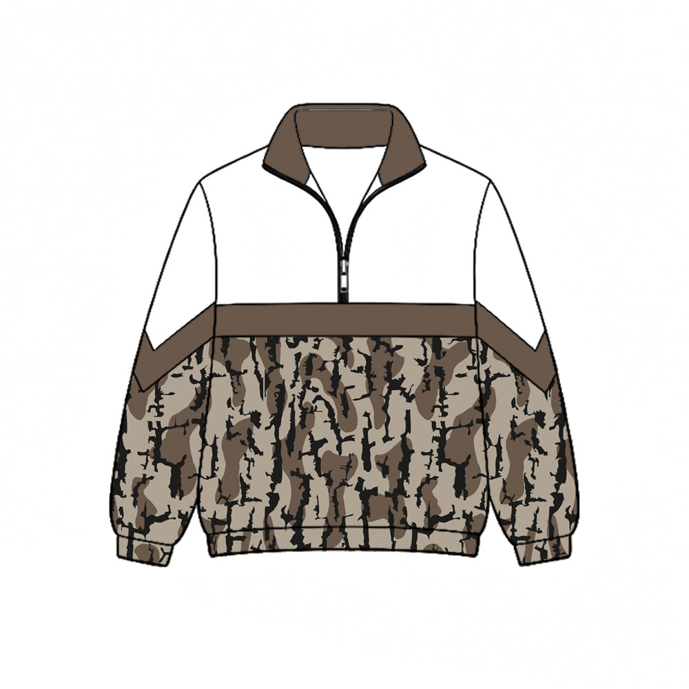 Preorder (moq 5)Baby Boys Olive Wood Camo Hunting Zip Pullovers Top