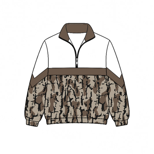 Preorder (moq 5)Baby Boys Olive Wood Camo Hunting Zip Pullovers Top