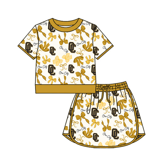 Preorder (moq 5)Baby Girls Bows Ore City Top Skirt Short Team Clothes Set