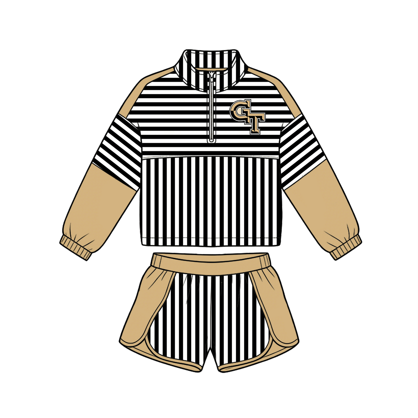 Preorder (moq 5)Baby Boys Gold Black Stripe GT Pullovers Top Short Team Clothes Set