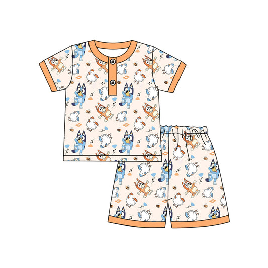 Baby Boys Dog Chicken Summer Short Sleeve Top Shorts Pajamas Clothes Sets preorder(moq 5)