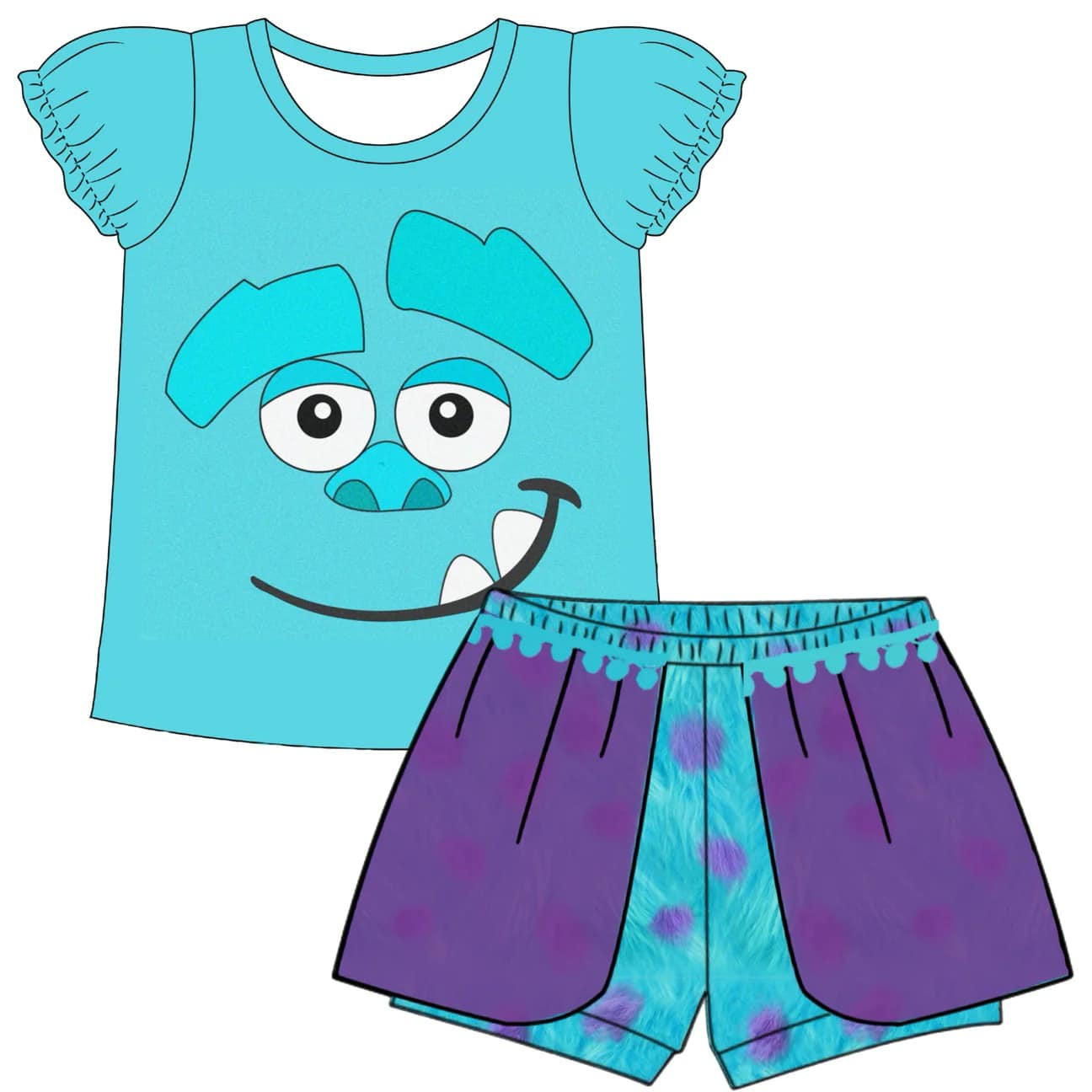 Baby Girls Blue Monster Shirt Shorts Summer Clothes Sets preorder (moq 5)