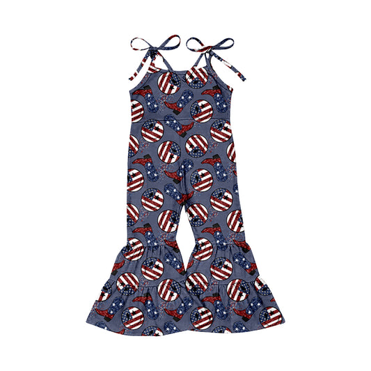 Baby Girls 4th Of July Stars Boots Straps Jumpsuits preorder(moq 5)