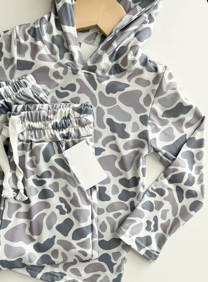 Baby Boys Grey Camo Hooded Top Pants Outfits Clothes Sets