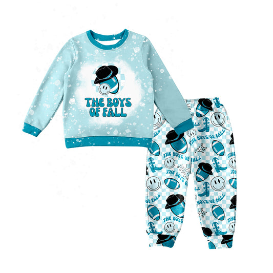 Baby Boys Football Falls Shirt Top Pants Pajamas Clothes Sets Preorder(moq 5)