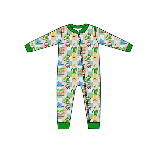 Baby Boys Christmas Shelf Green Zip Rompers preorder(moq 5)