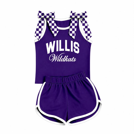 Preorder (moq 5)Baby Girls Willis Wildkats Bows Sleeveless Top Shorts Team Clothes Sets