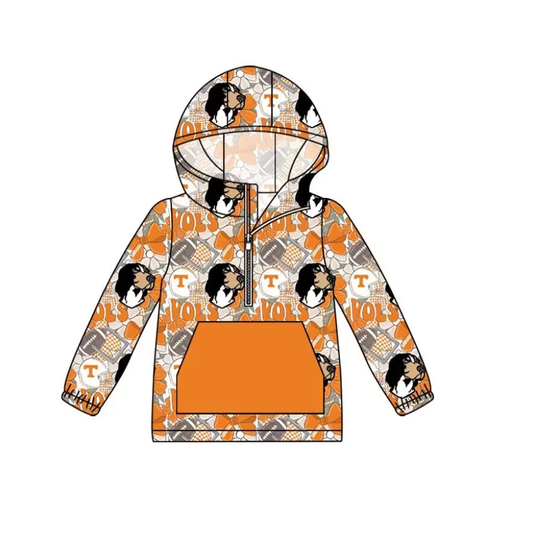 Preorder moq 5 Baby Girls Dog Team Vols Hooded Pocket Tops