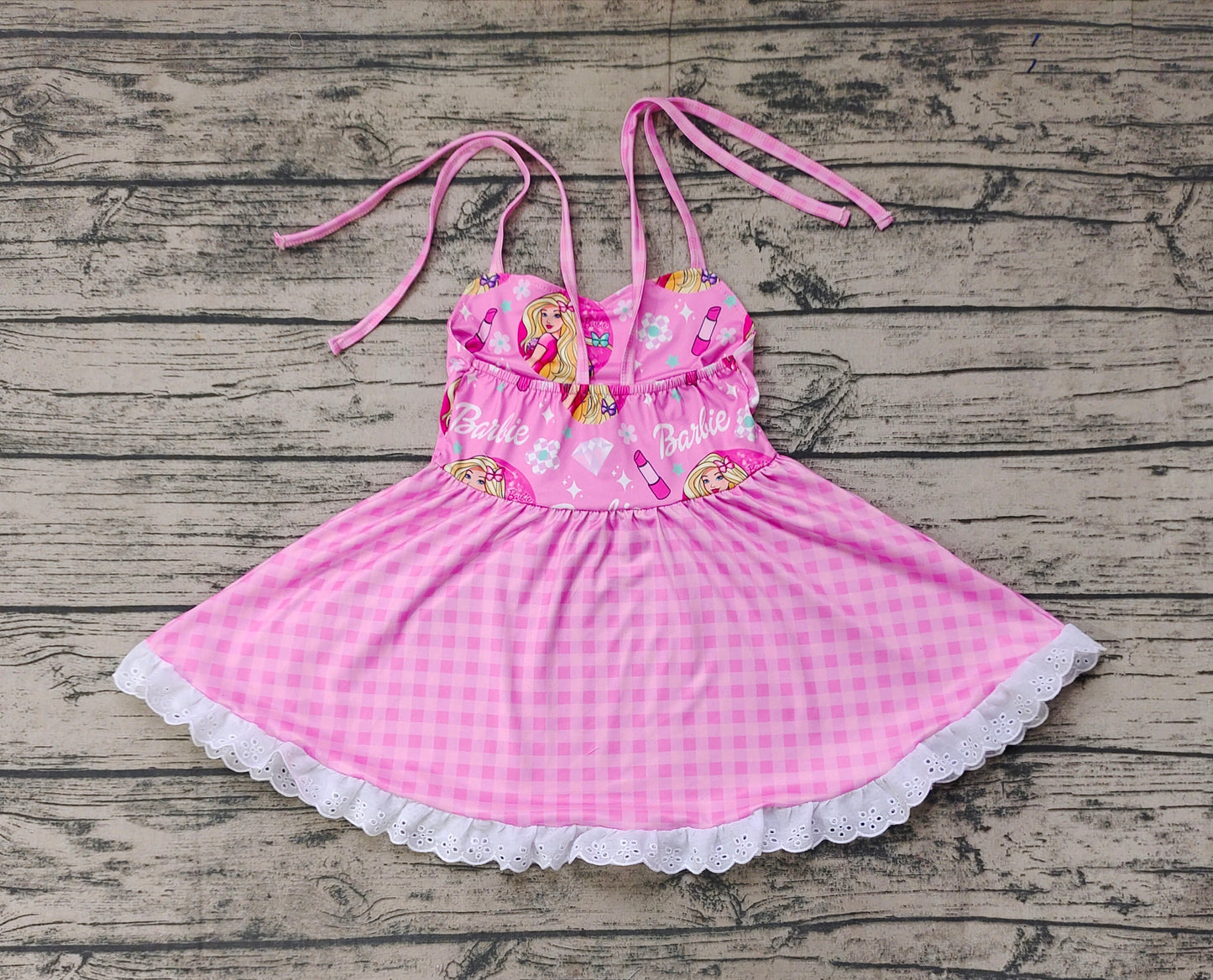 Baby Girls Doll Lace Straps Checkered Knee Length Dresses