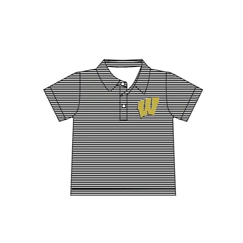 Preorder(moq 5) Baby Boys Black W Team Short Sleeve Tee Pullovers Shirts Tops