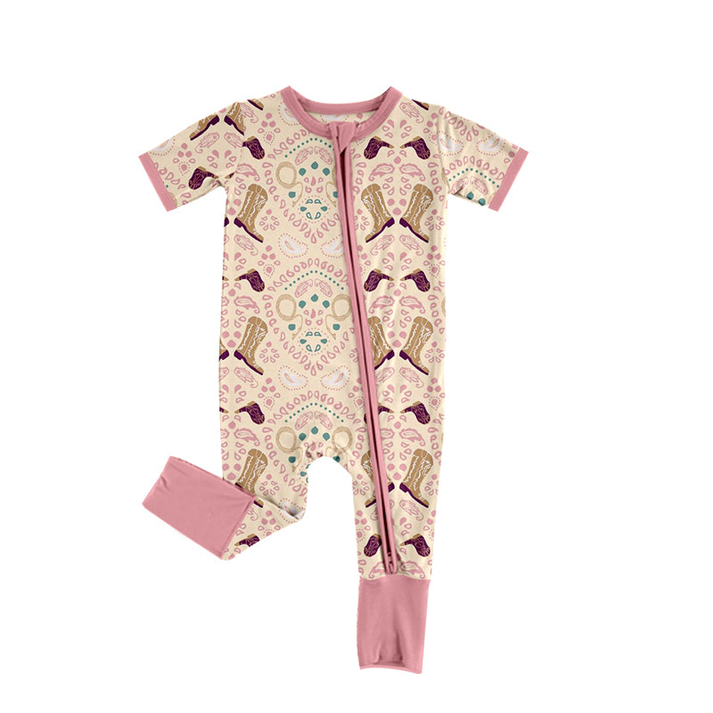 Baby Infant Girls Boots Pink Short Sleeve Rompers preorder(moq 5)