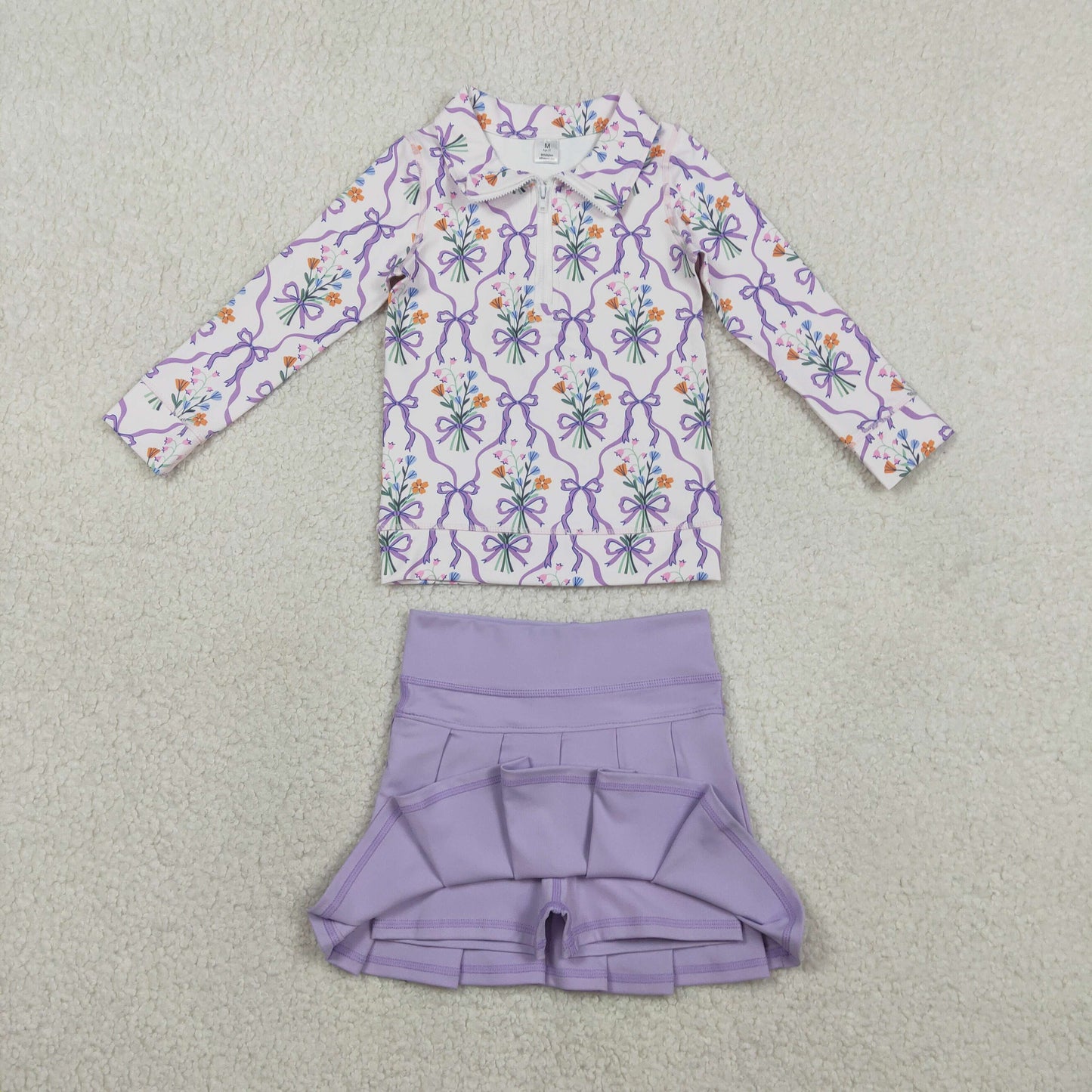 Baby Girls Bow Flowers Zip Pullover Skirt Short Yoga Active Clothes Sets