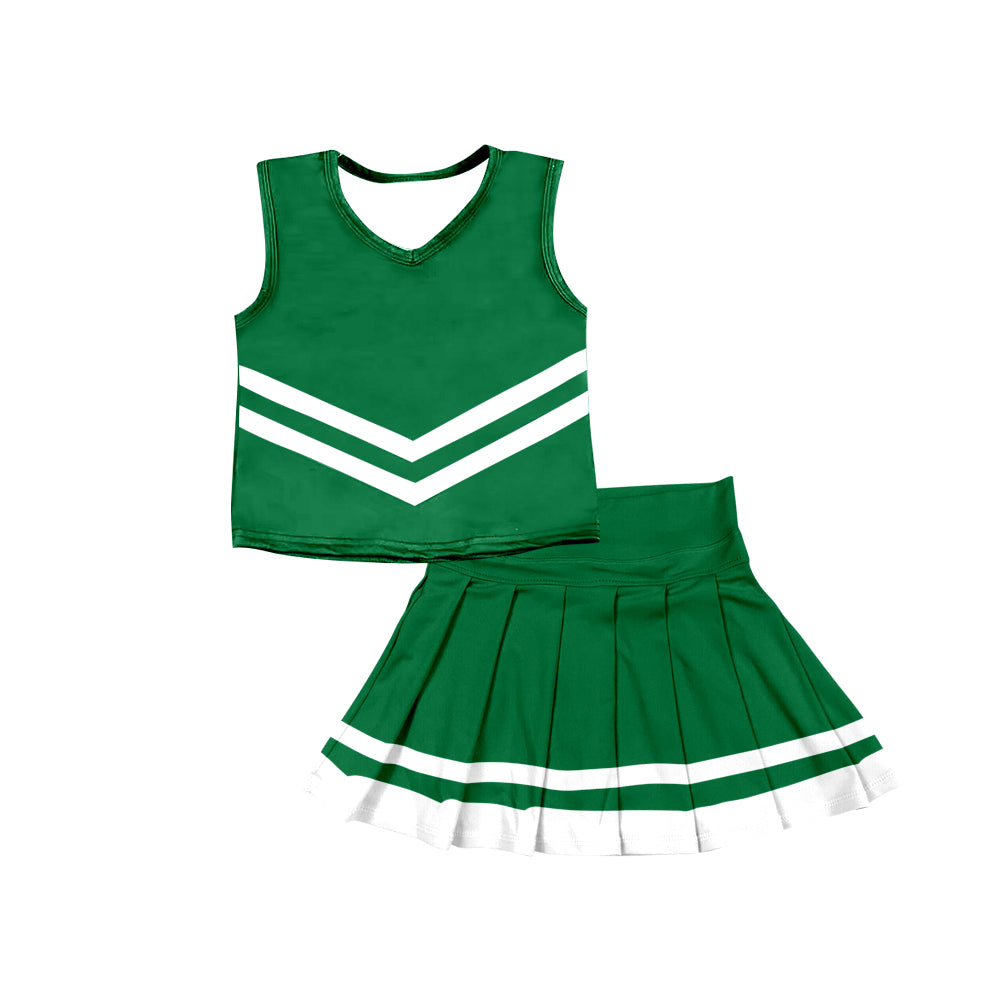 Preorder (moq 5)Baby Girls Green Sleeveless Team Vest Pleated Skorts Set