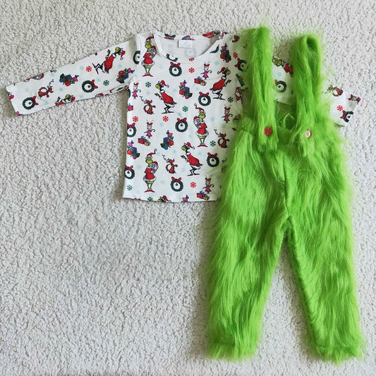 Sibling Baby Christmas Fur Design Susperder Outfits Clothes Sets