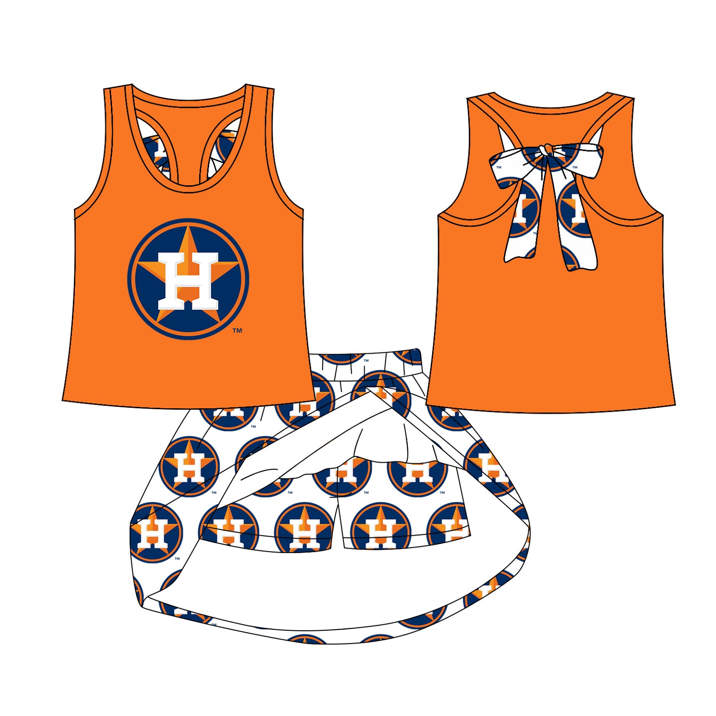 Preorder (moq 5)Baby Girls Huston bow vest team Top Skirt Skort Sets