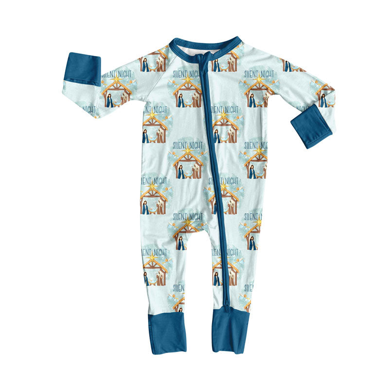 Preorder (moq 5)Baby Boys Nativity Christmas Zipper Footie Rompers