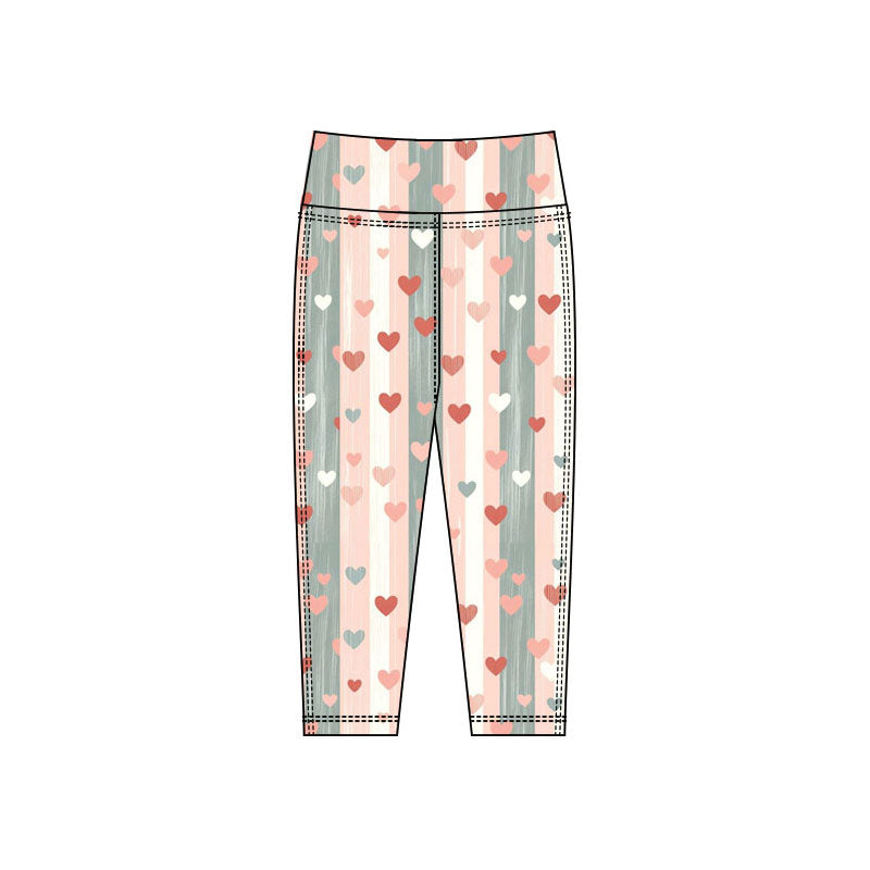 Preorder(moq 5) Baby Girls Pink Aqua Stripes Hearts Valentine Legging Pants Bottom