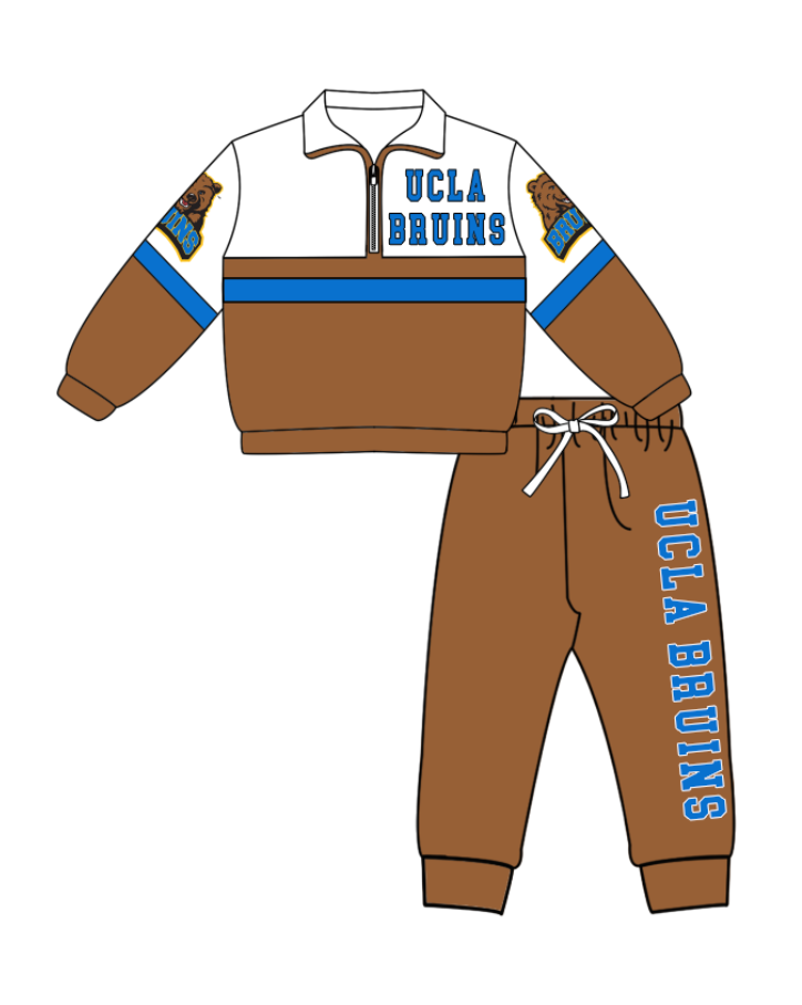 Preorder (moq 5)Baby Boys Ucla Bruins Zipper Pullover Jogger Pants Team Clothes Set
