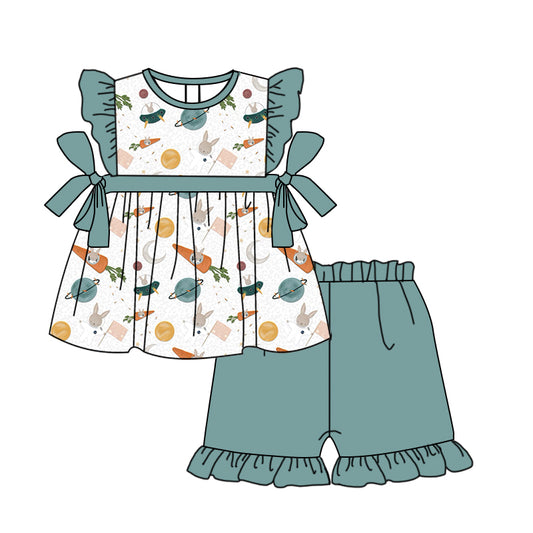 Baby Girls Carrots Bows Top Ruffle Shorts Clothes Sets preorder(moq 5)
