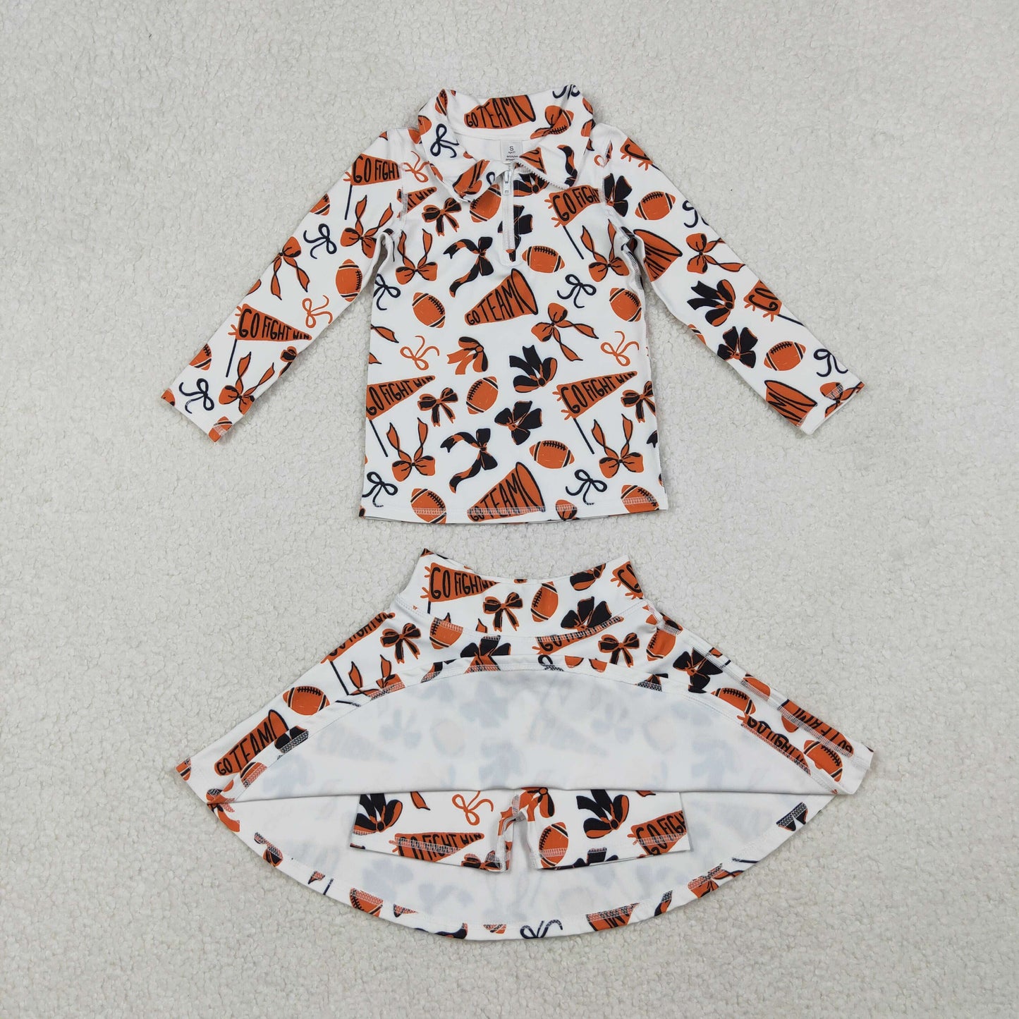 Baby Girls Orange Black Bows Go Team Zipper Pullovers Skorts Yoga Active Clothes Set