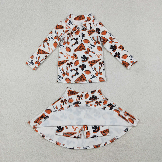 Baby Girls Orange Black Bows Go Team Zipper Pullovers Skorts Yoga Active Clothes Set