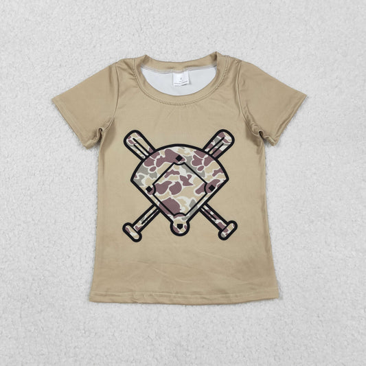 Baby Boys Khaki Camo Baseball Short Sleeve Team T-shirts
