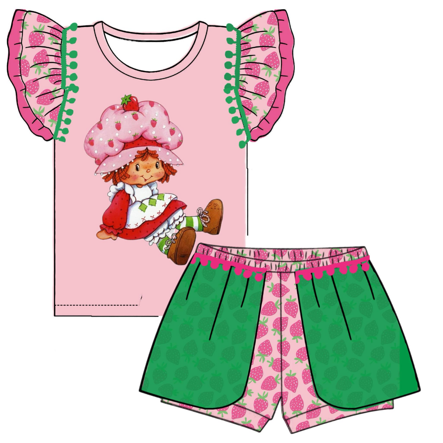 Baby Girls Strawberry Shirt Shorts Summer Clothes Sets preorder (moq 5)