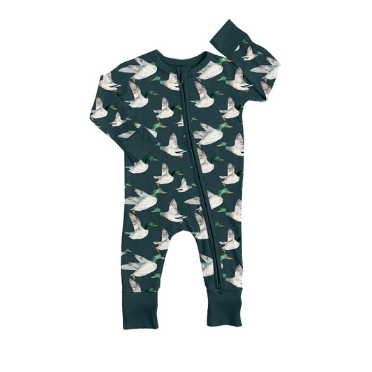 Baby Infant Boys Navy Ducks Zip Long Sleeve Rompers preorder(moq 5)