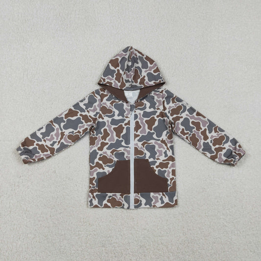 Baby Boys Brown Camo Pockets Zipper Southern Hoodies Jackets Top