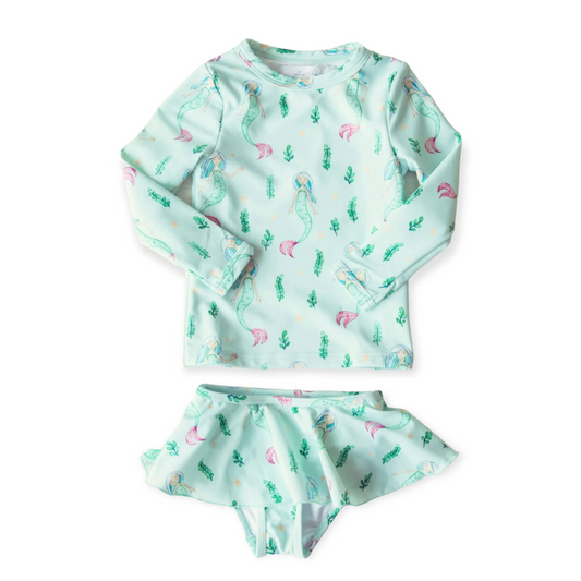 Baby Girls Green Mermaid Long Sleeve two pcs Swimsuits Preorder (moq 5)