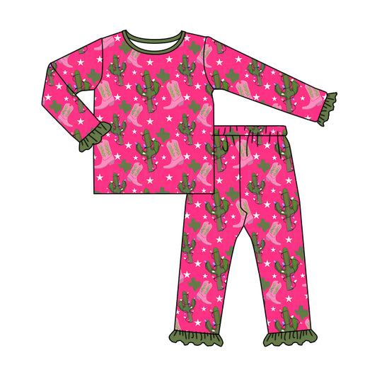 Baby Girls Western Cow Christmas Top Pants Pajamas Clothes Sets preorder(MOQ 5)