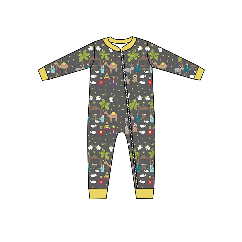 Baby Boys Christmas Nativity Long Sleeve Zip Rompers preorder(moq 5)