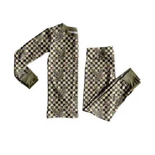 Preorder (moq 5)Baby Boys Black Checked Camo Ducks Western Pajamas Set