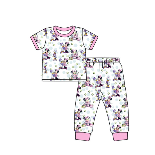 Preorder (moq 20)Baby Boys Bamboo Cartoon Mouse Lavender Pants Pajamas Sets