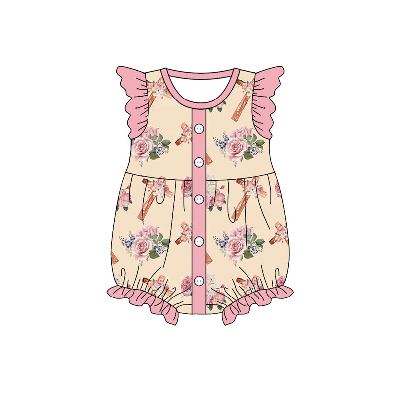 Baby Girls Easter Cross Flowers Zip Rompers preorder(moq 5)