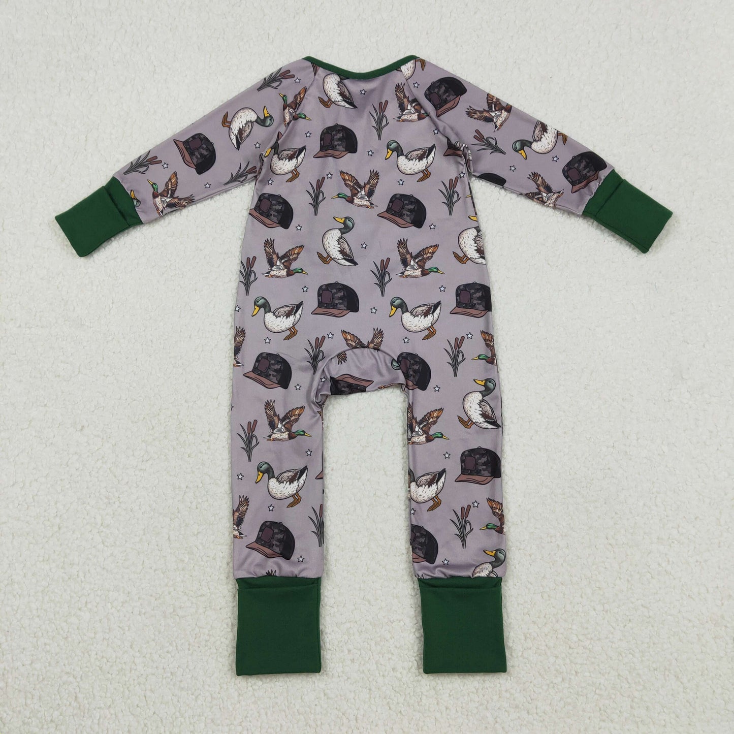 Baby Boys Camo Hats Ducks Hunting Two Way Zip Convertible Rompers