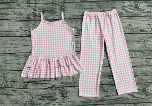 Baby Girls Pink Checkered Shirt Tops Pants Spring Clothes Sets